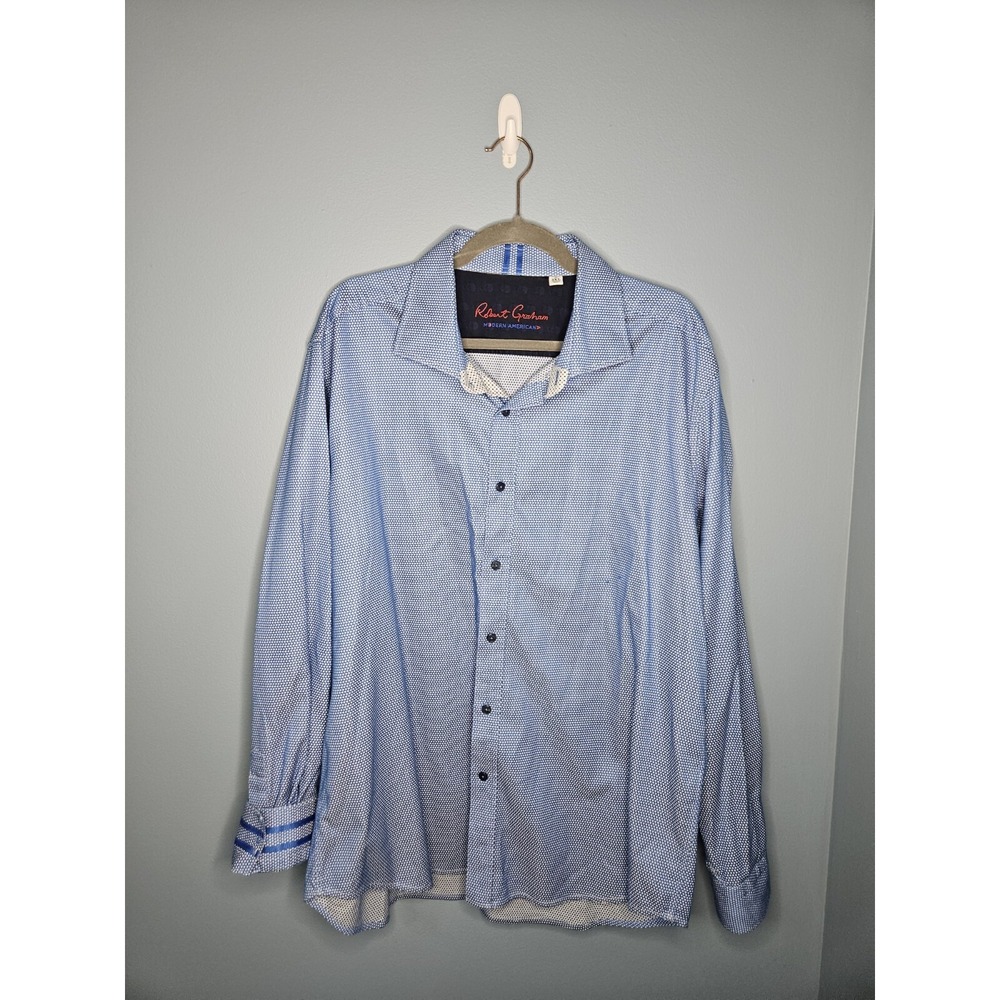 Robert Graham Designer Luxury Button Down Shirt Geometric Pattern Blue Cotton 3X